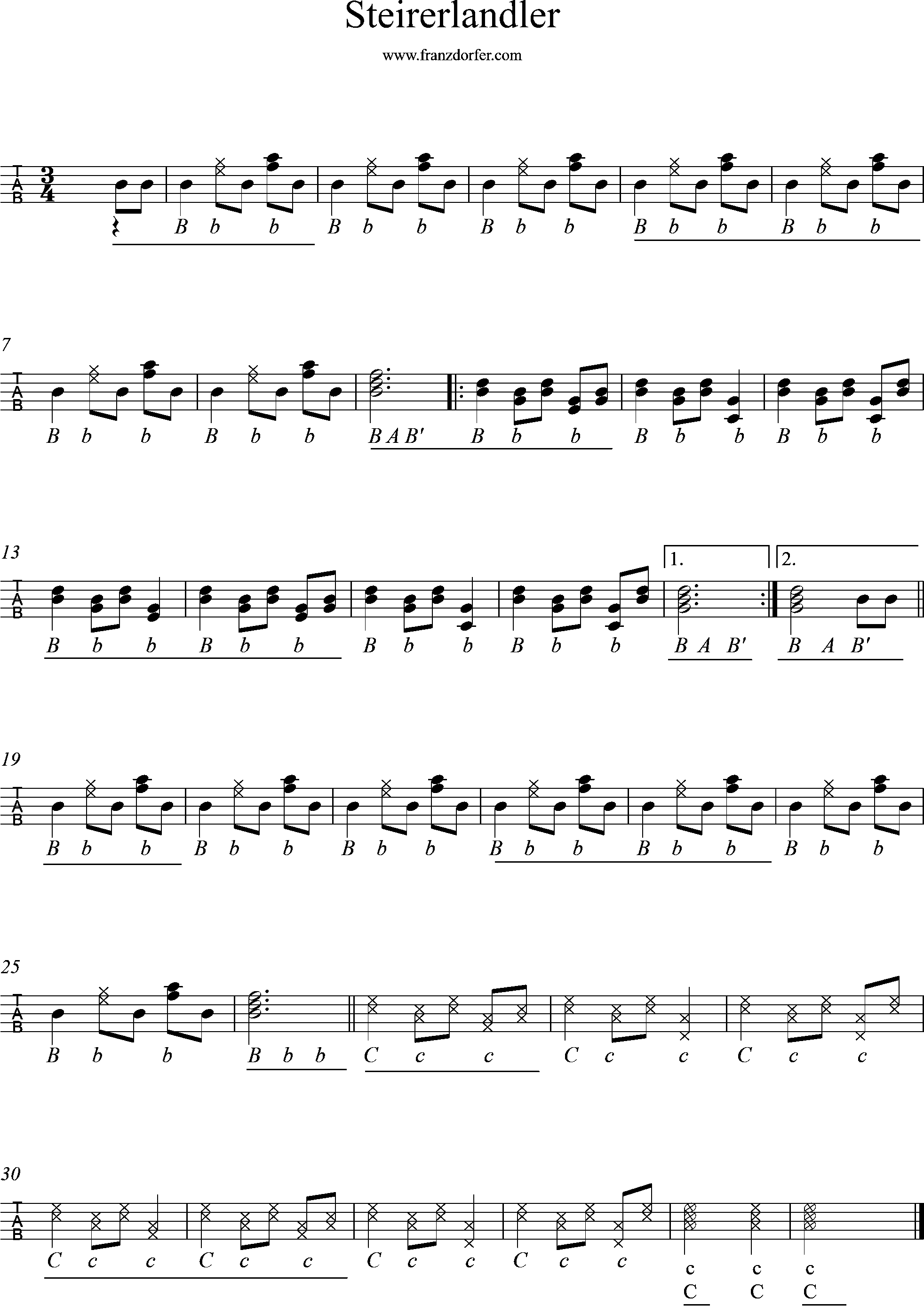 steirische harmonika lernen, Griffschrift-steirer Landler